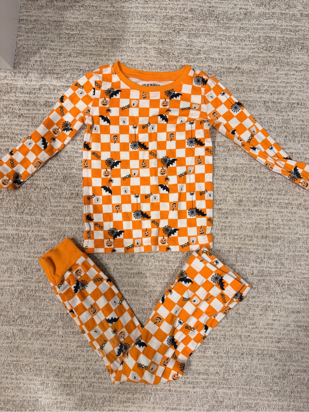 Old Navy Orange and White Checkerboard Halloween Pajama Set